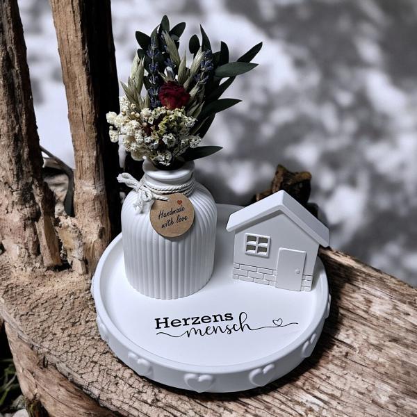 Dekoteller mit Herzen verziert Set Herzensmensch Schriftzug geriffelte Vase oder als Stabkerzenhalter Strandhaus Dekohaus Raysin - Artikel-Nr. 1100055